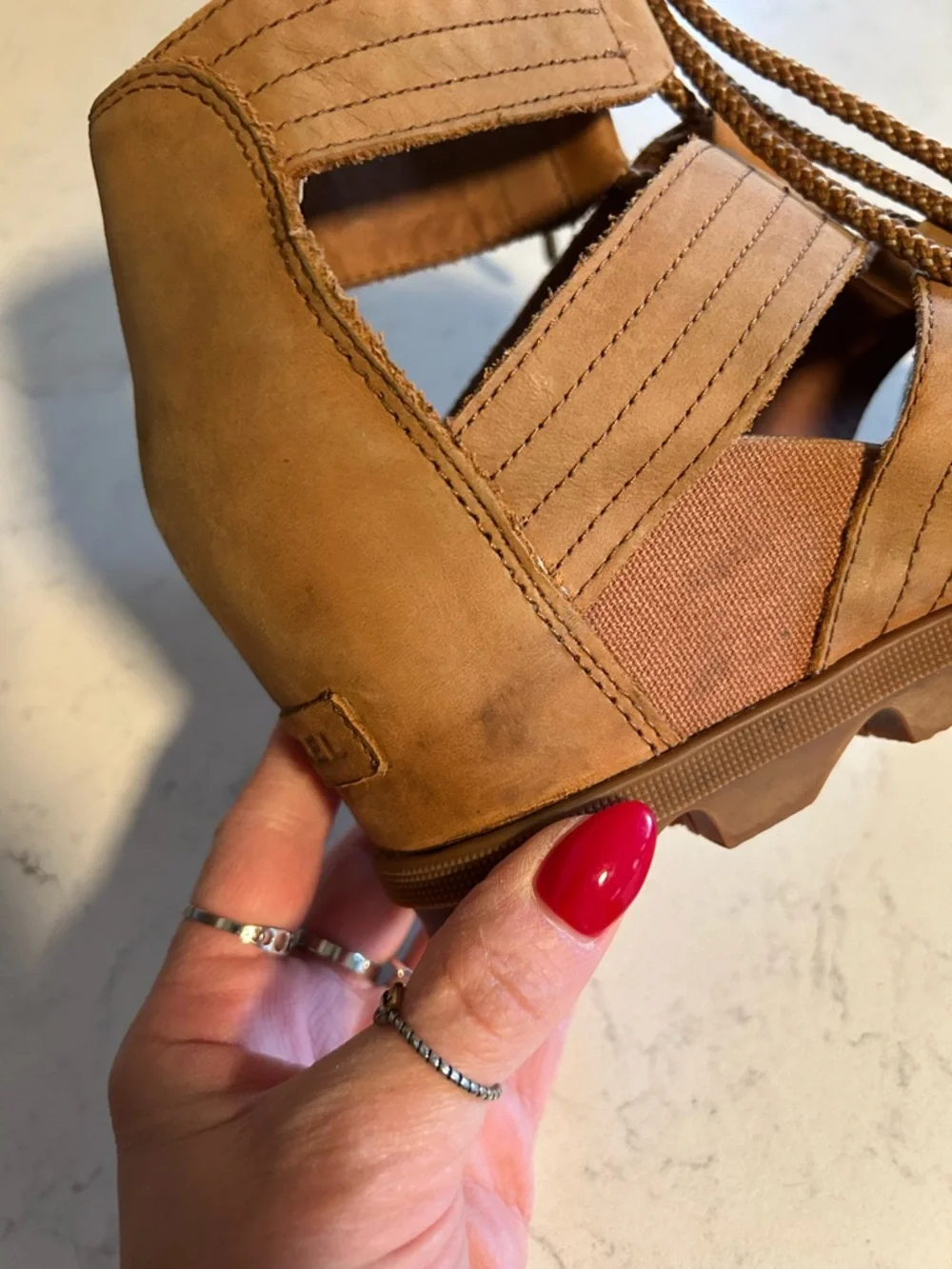 Sorel Joanie II Lace Up Wedge Sandals Tan Brown Waterproof Leather - Picture 14 of 16